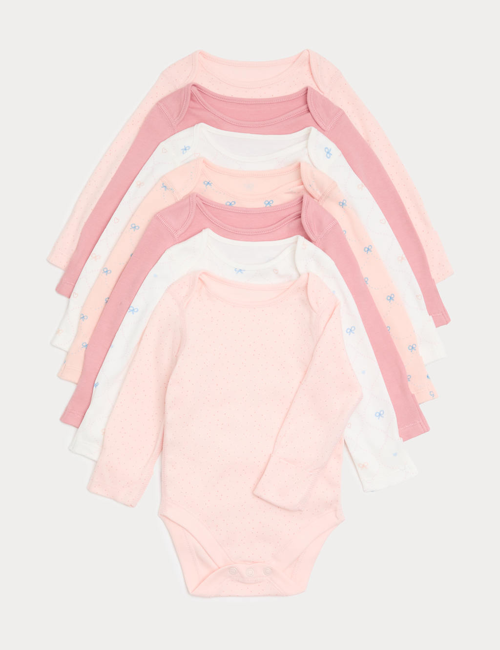 M&S 7 Pack Pure Cotton Bow Bodysuit (0-3 Years) Apricot Mix