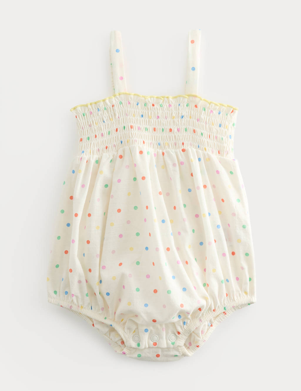 M&S Girls Pure Cotton Polka Dot Romper (0-2 Yrs) - 1 Months - Cream