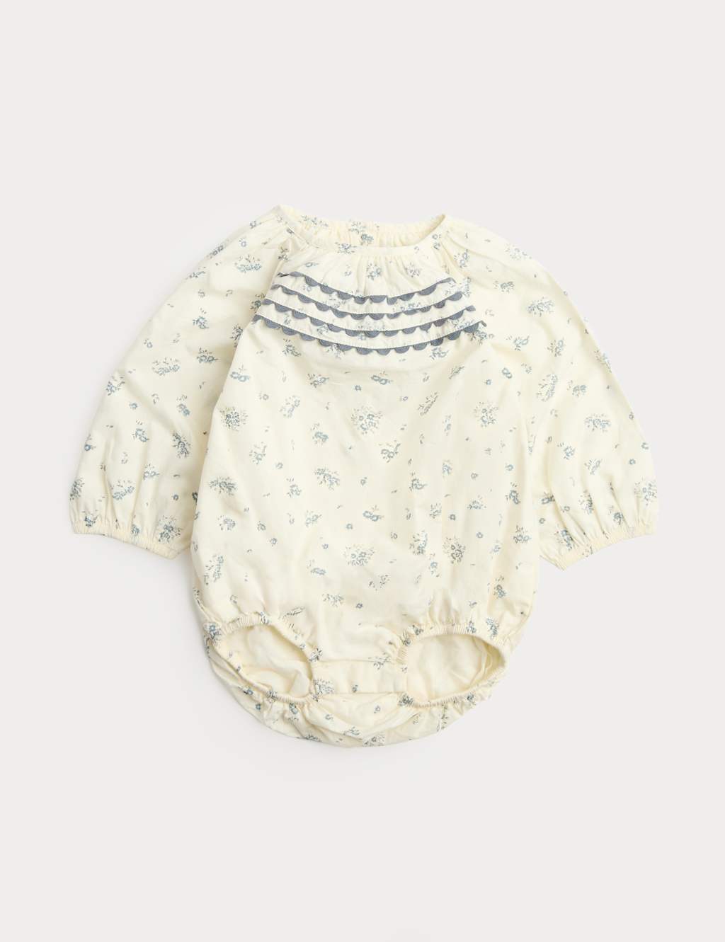 M&S Girls Pure Cotton Floral Long Sleeve Paddler (0-24 Mths) - 6-9 Months - Ivory