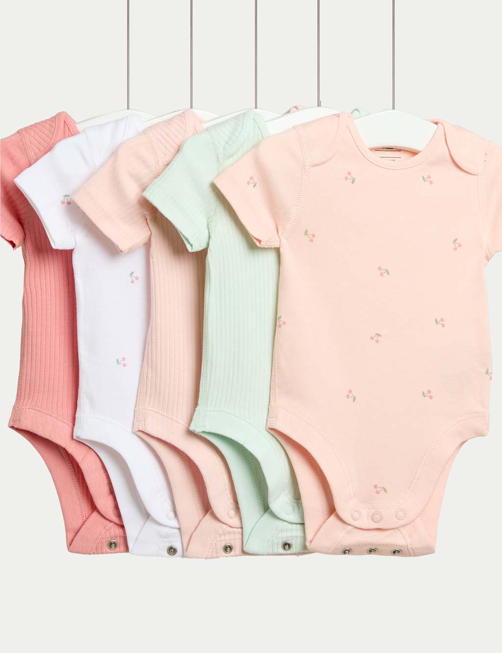 5pk Cotton Rich Cherry Print Bodysuits (6½lbs-3 Yrs)