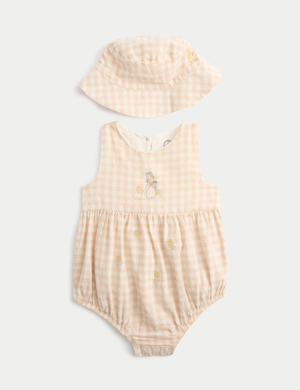 M&S Kids 2 Piece Peter Rabbit Flopsy Checked Paddler with Hat (0-24 Mths) - 6-9 Months - Cream Mix