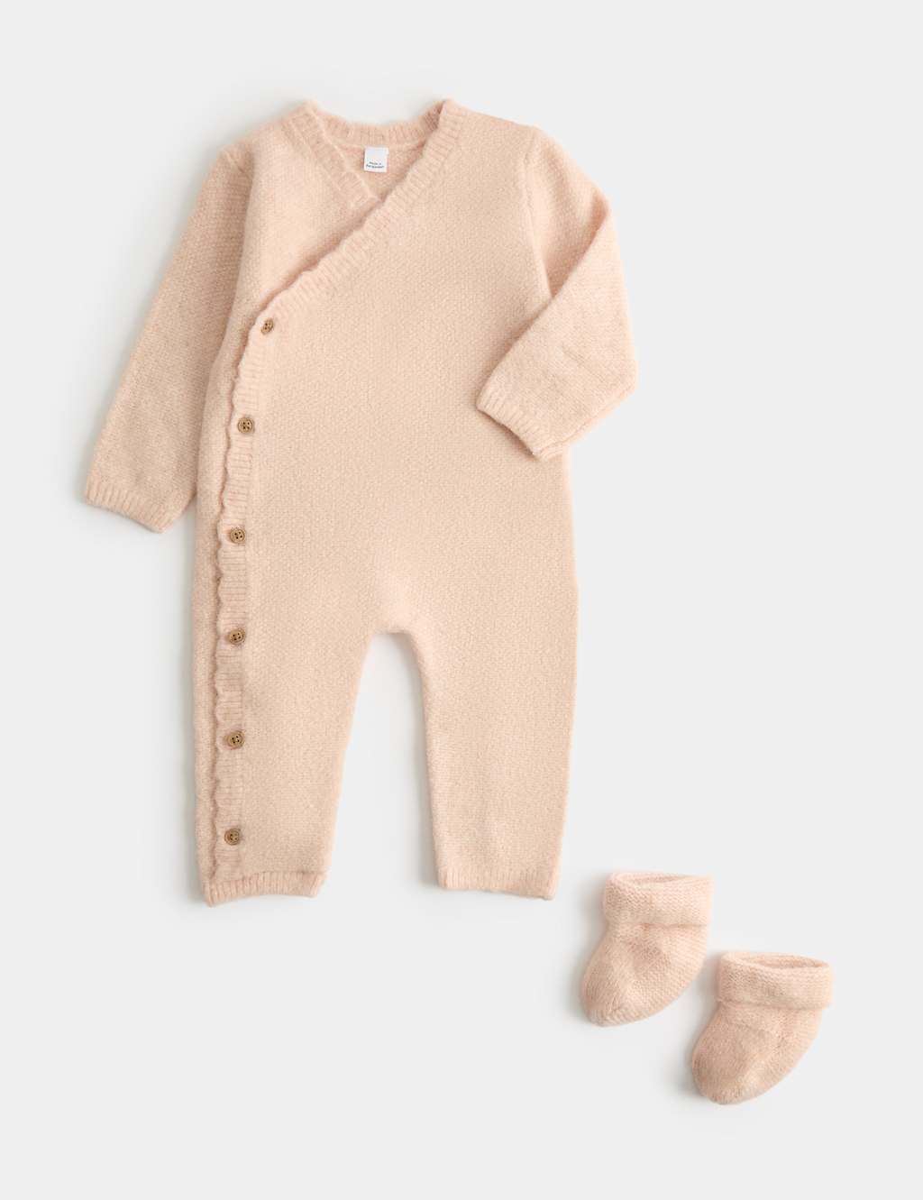 M&S Girls 2 Piece Knitted Outfit with Booties (7lbs - 12 Mths) - 9-12 Months - Light Pink