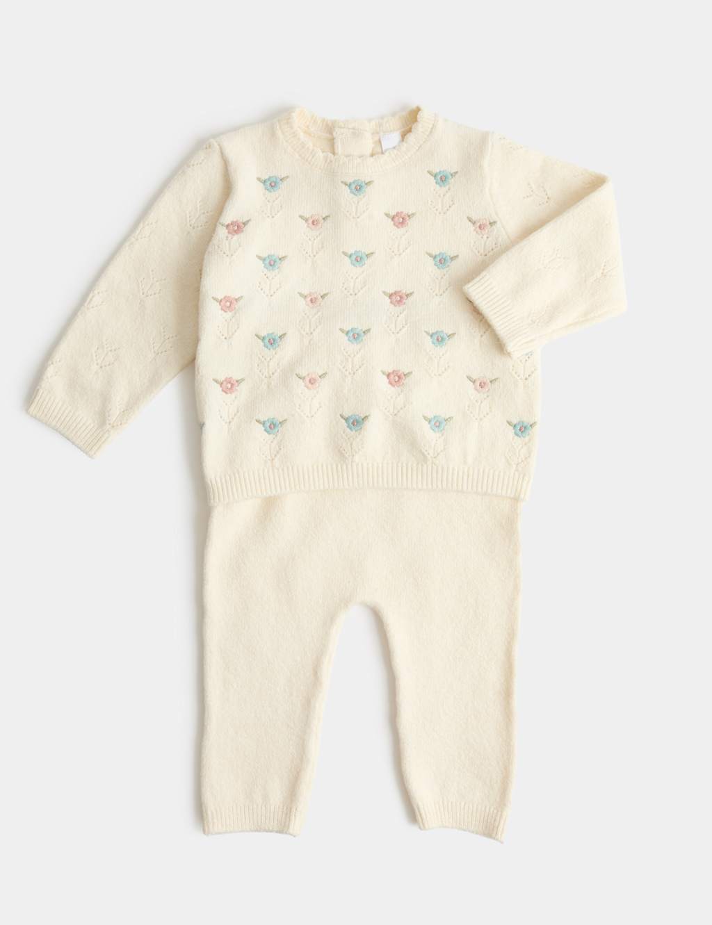 M&S Girls 2 Piece Knitted Floral Outfit (0-12 Mths) - Newborn - Light Pink