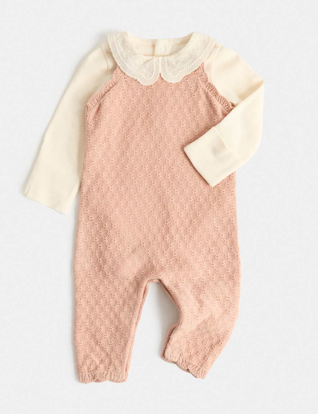 M&S Girls 2 Piece Knitted Dungarees with Bodysuit (7lbs - 12 Mths) - 9-12 Months - Light Pink