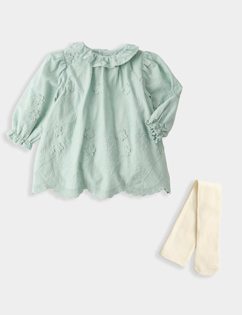 Image of M&S 2 Piece Cotton Rich Dress with Tights Set (0-12 Mths) Light Mint