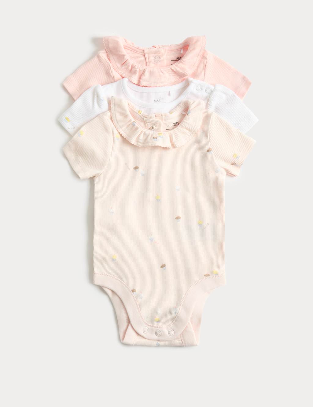 M&S Girls 3 Pack Cotton Rich Cupcake Bodysuits (6 ½lbs-3 Yrs) - Tiny - Pink