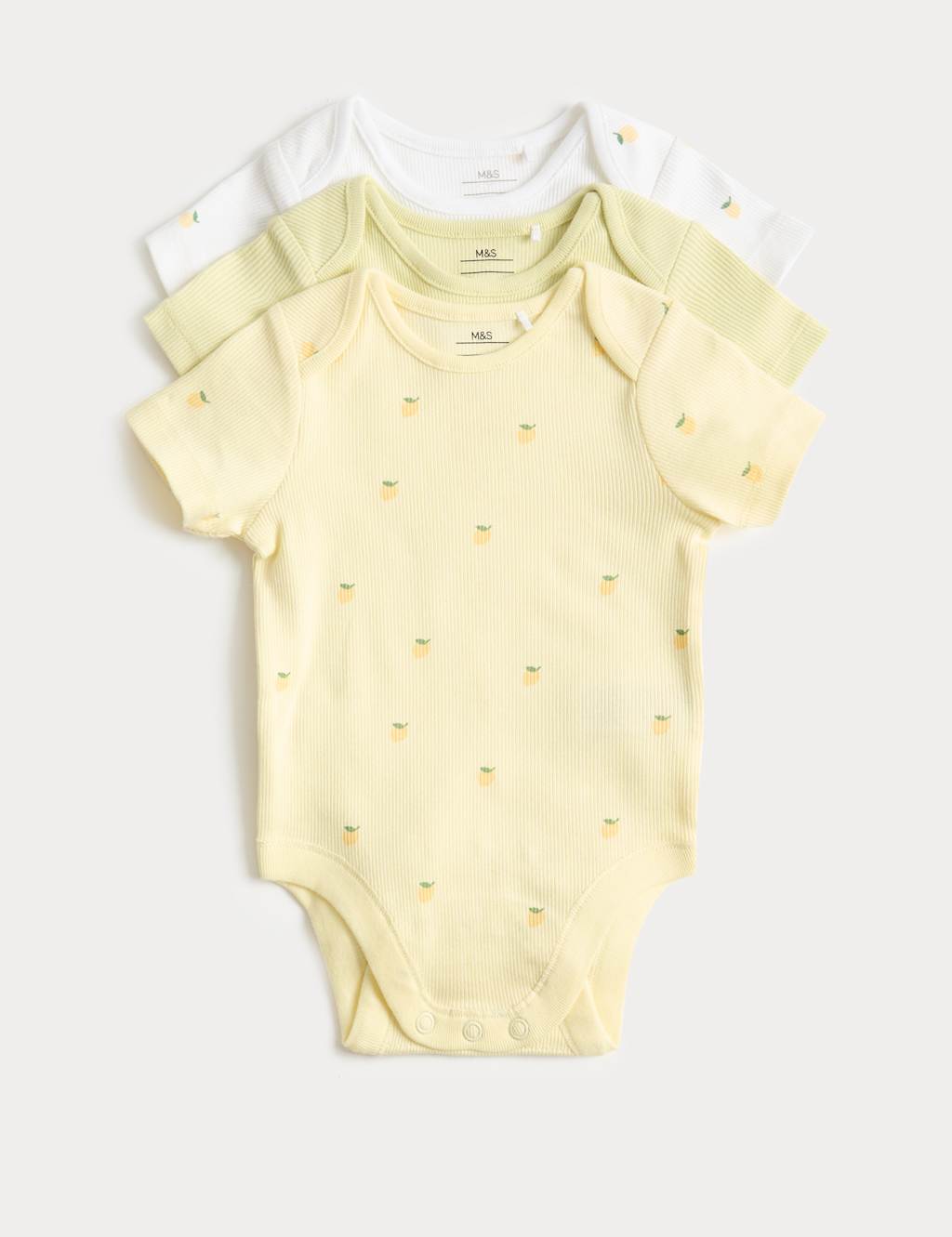 M&S Girls 3 Pack Cotton Rich Bodysuits (6 ½lbs-3 Yrs) - Tiny - Lemon