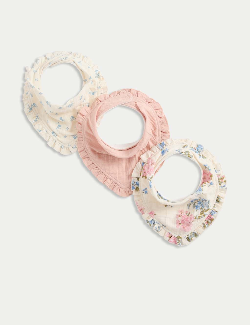M&S 3pk Cotton Rich Floral Bibs Blush