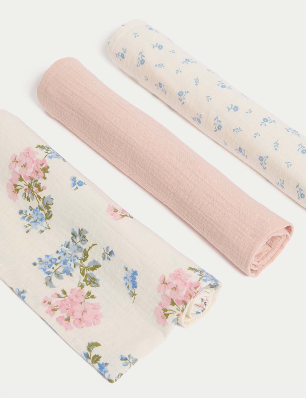 M&S 3pk Pure Cotton Floral Muslins Blush