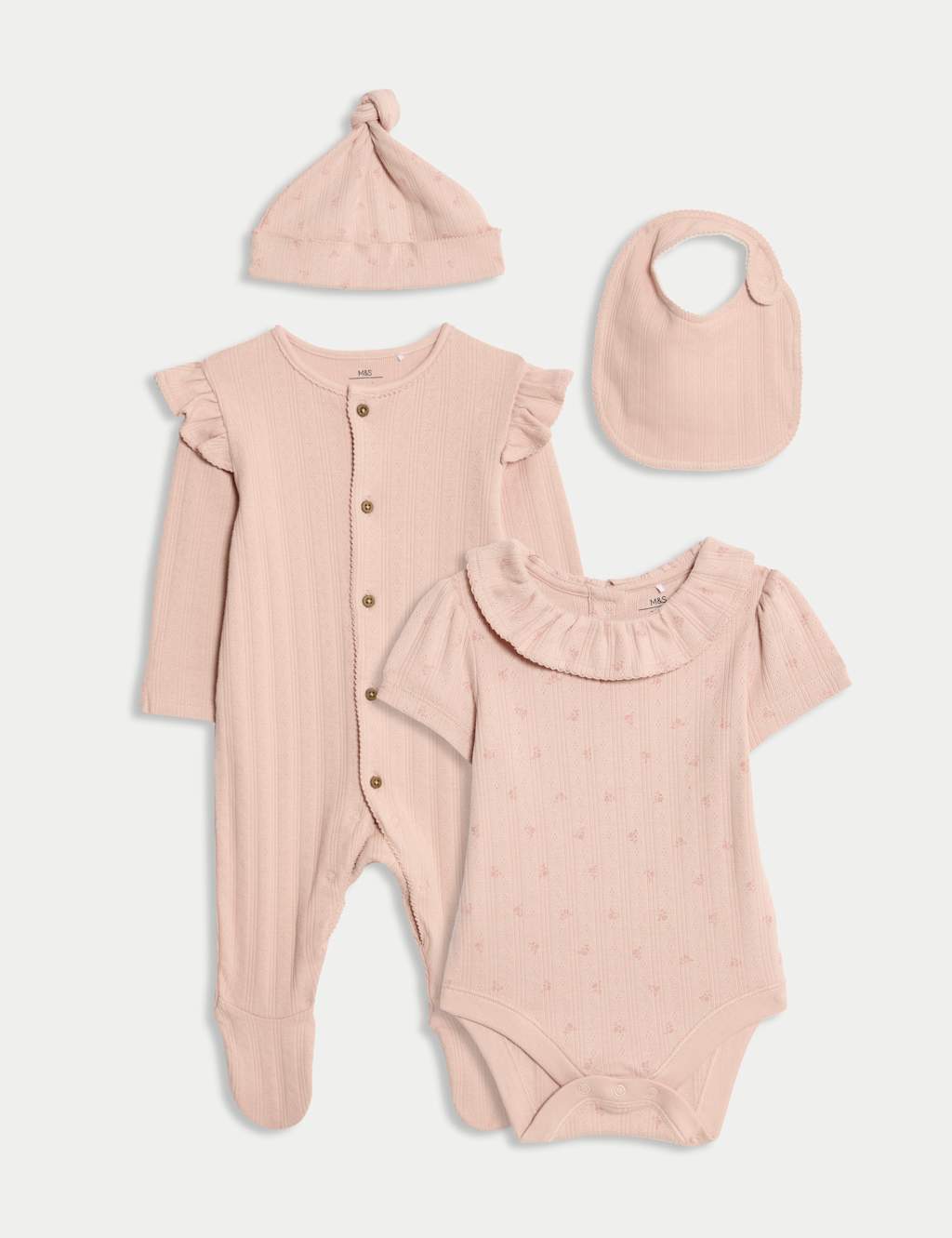 M&S 4pc Cotton-Rich Floral Starter Set (0-9 Mths) Blush
