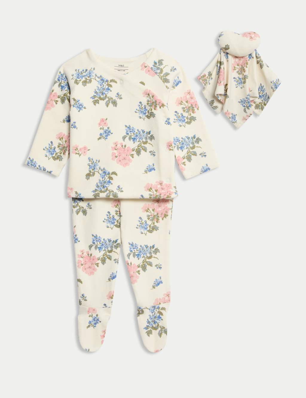 M&S 2pc Cotton Rich Floral Outfit (0-12 Mths) Ivory Mix