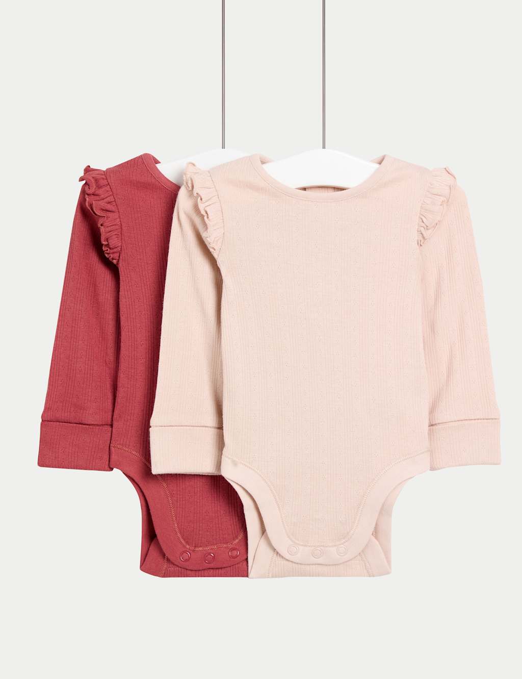 M&S 2 Pack Pure Cotton Frill Long Sleeve Bodysuits (0-3 Yrs) Berry