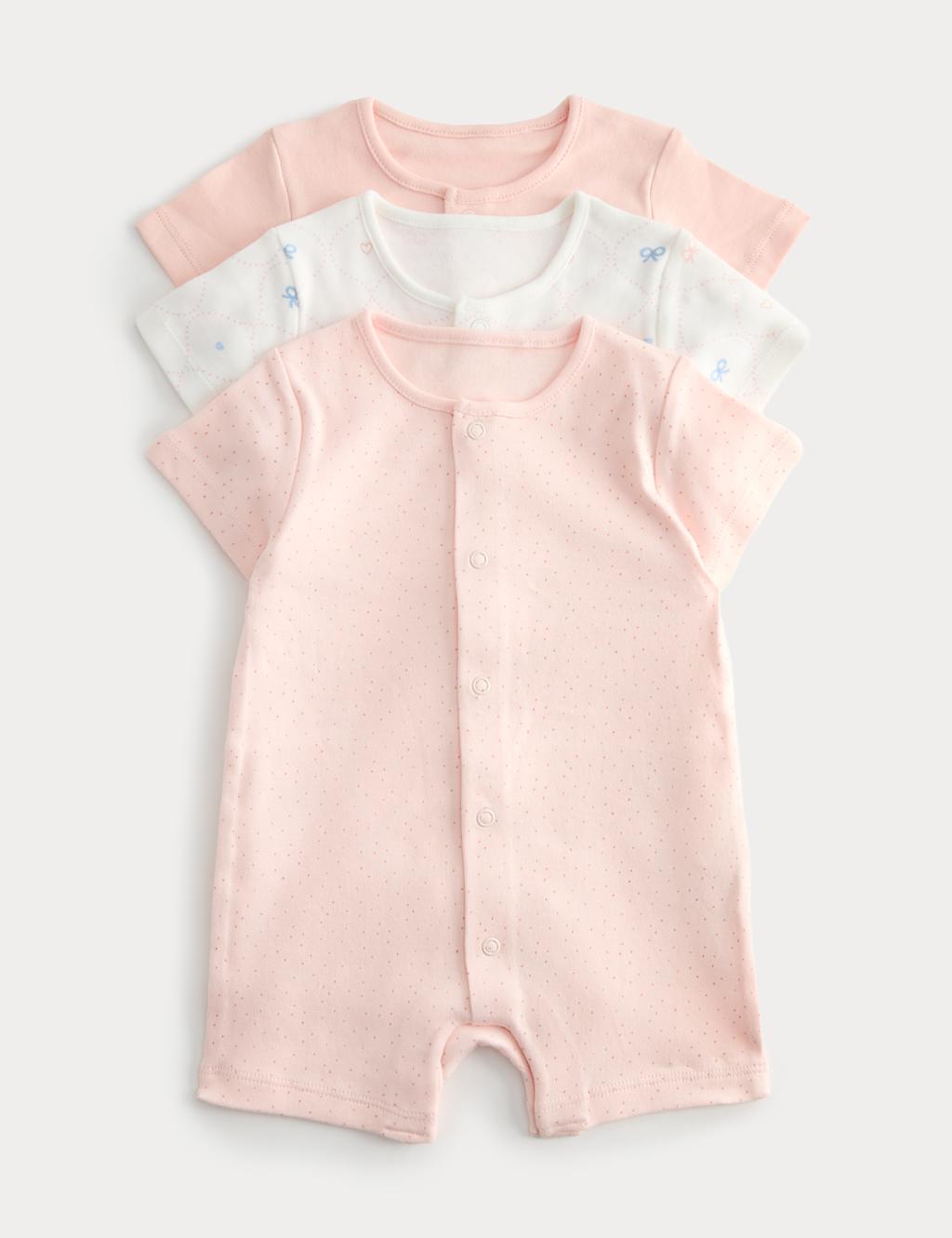 M&S Girls 3 Pack Pure Cotton Rompers (7lbs-3 Yrs) - 2-3 Years - Pink Mix