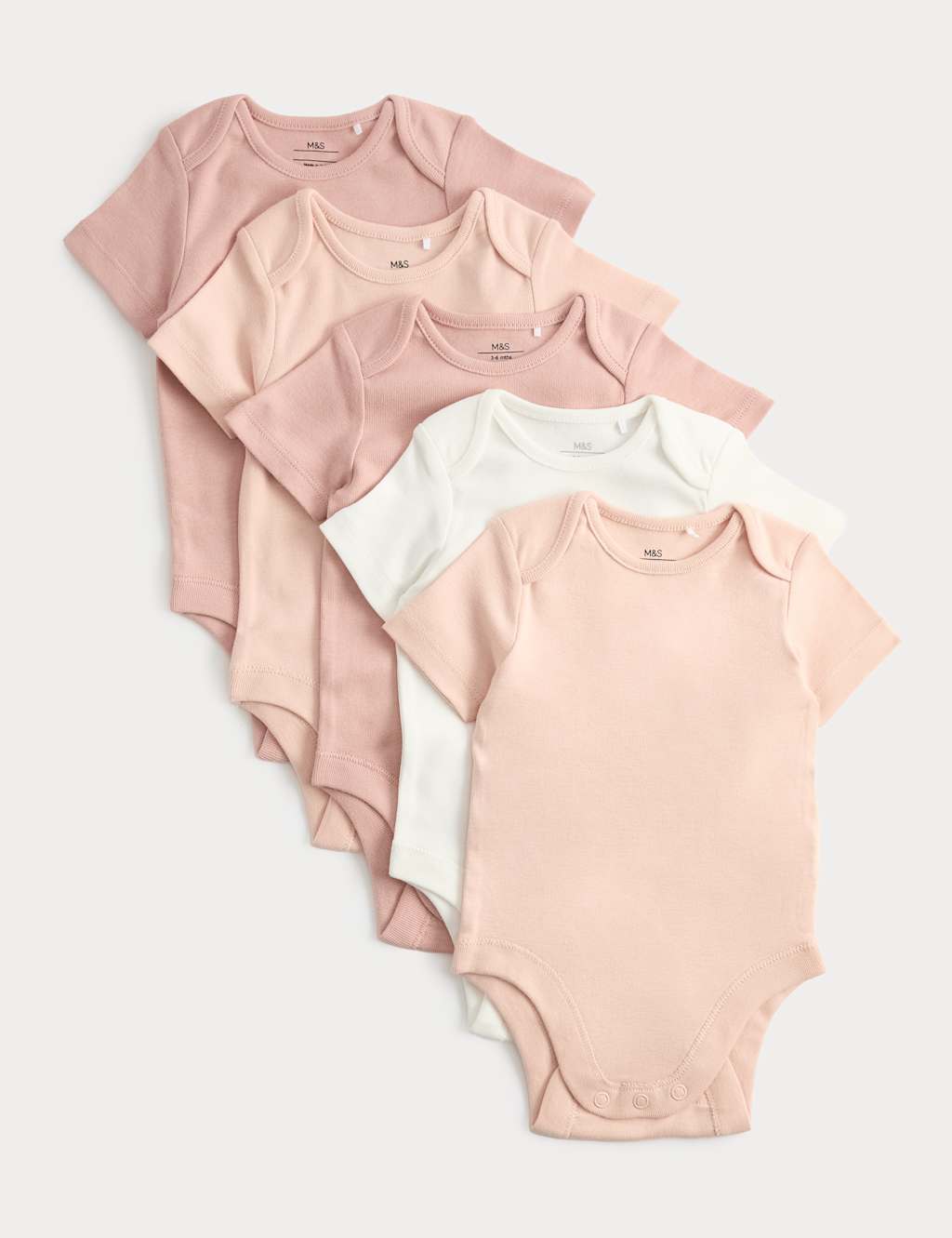 M&S Kids 5 Pack Pure Cotton Bodysuits (7lbs-3 Yrs) - 2-3 Years - Blush