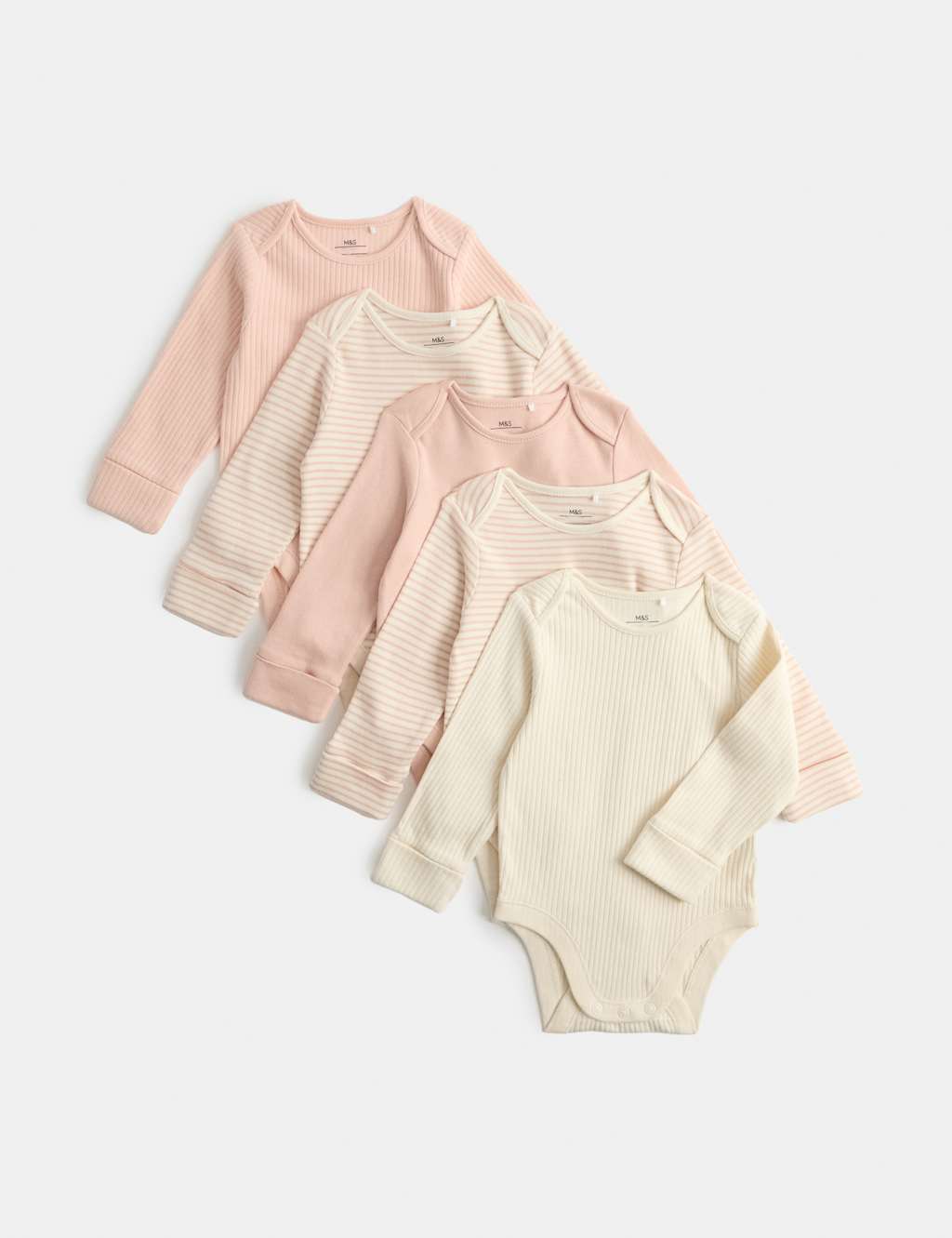 M&S Girls 5 Pack Long Sleeve Bodysuits (Newborn-3 Yrs) - Newborn - Pink Mix