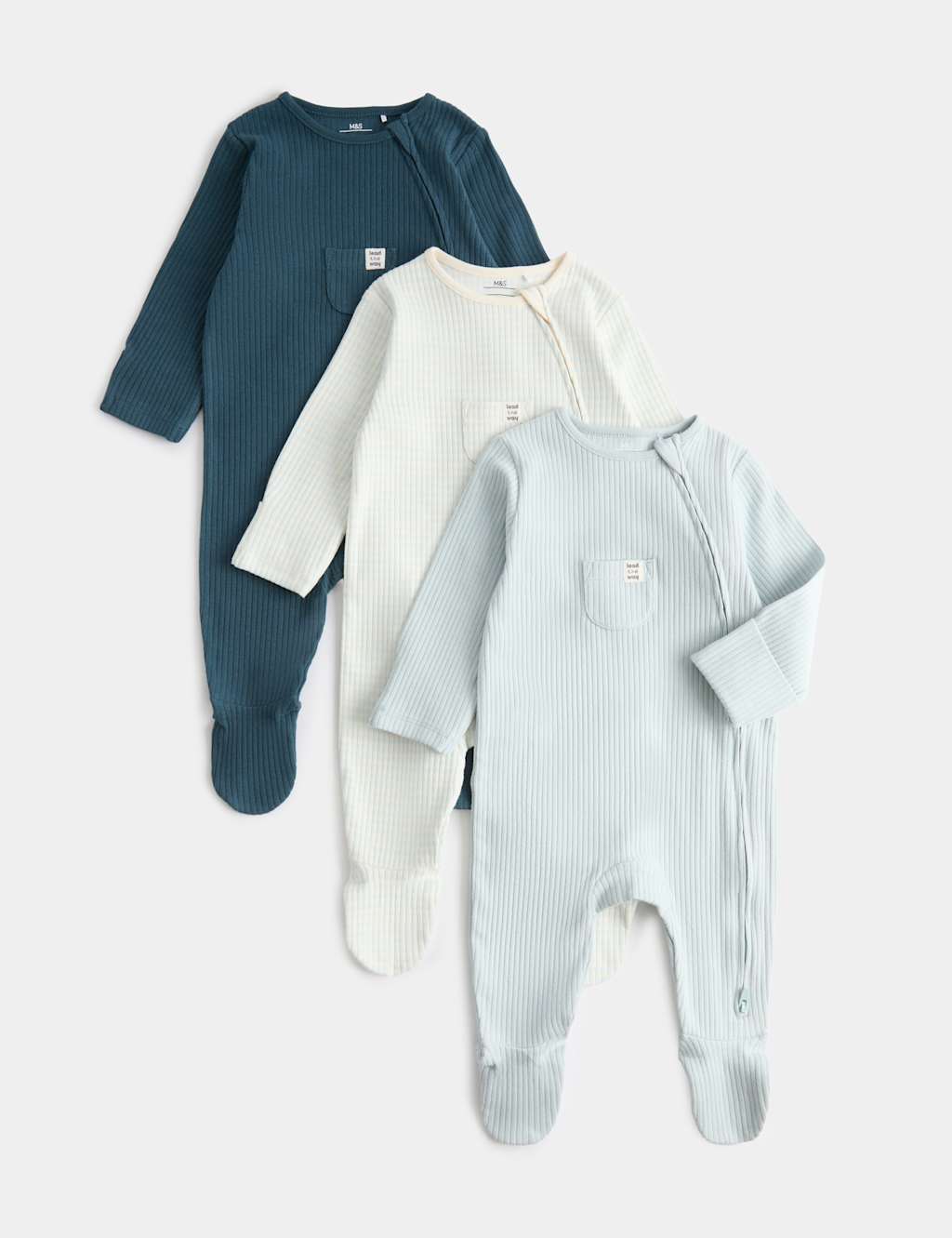 M&S Kids 3 Pack Cotton Rich Statement Sleepsuits (7lbs - 3 Yrs) - 18-24 Months - Aqua Marine