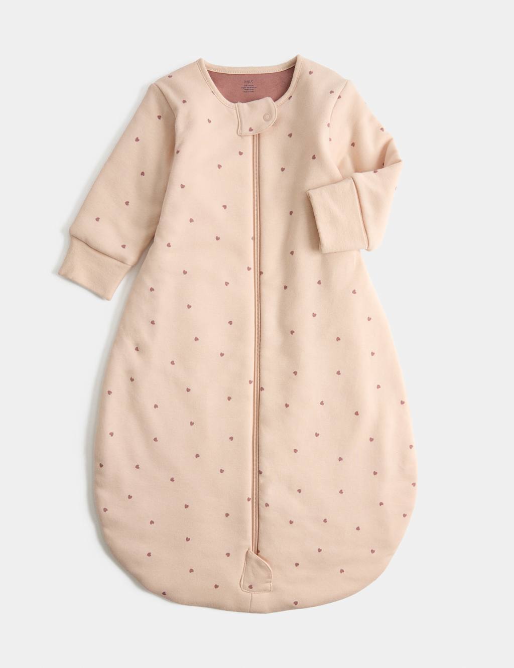 M&S Girls Cotton Rich 2.5 Tog Heart Sleeping Bag (0-36 Mths) - 0-6 Months - Pink Mix