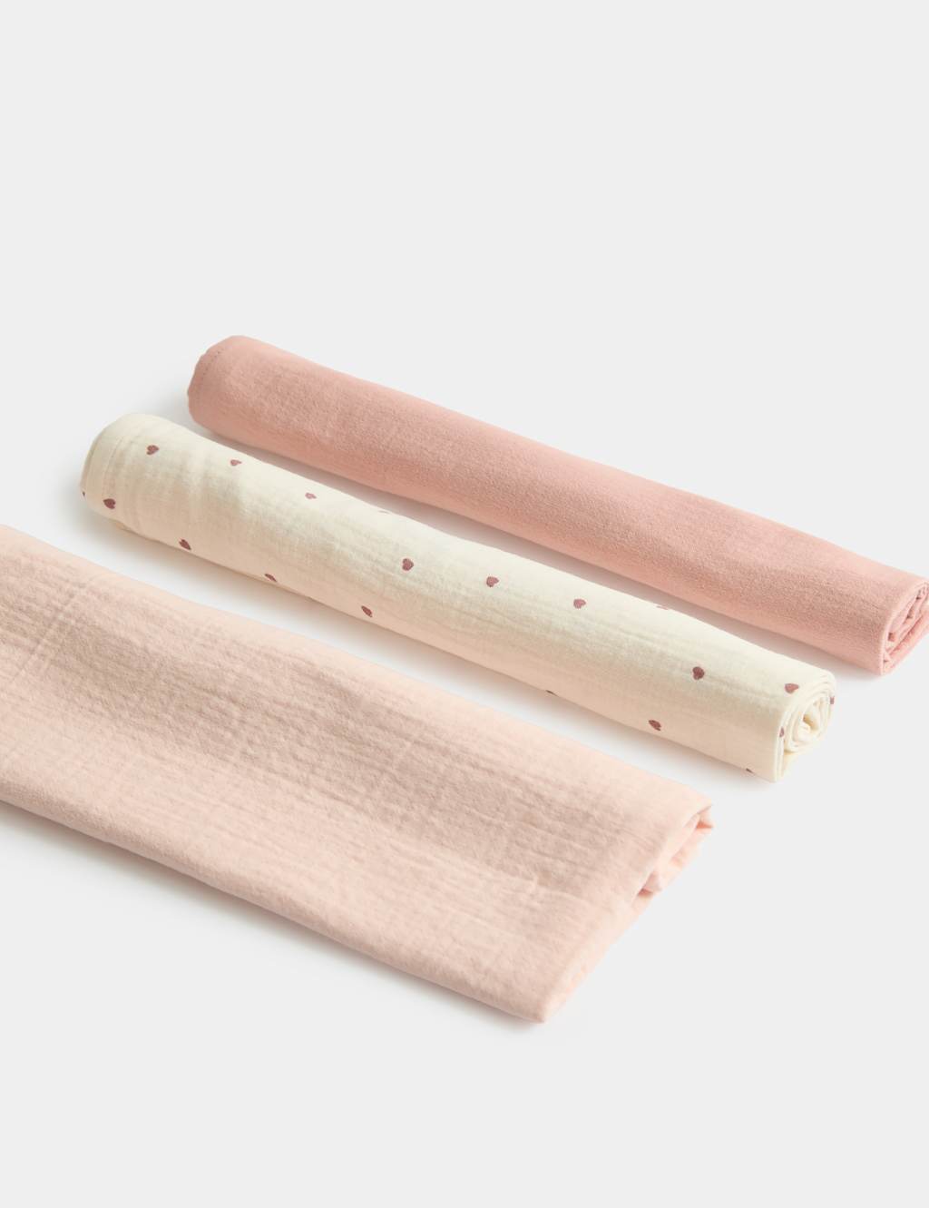 M&S Girls 3 Pack Pure Cotton Heart Muslins - Pink Mix