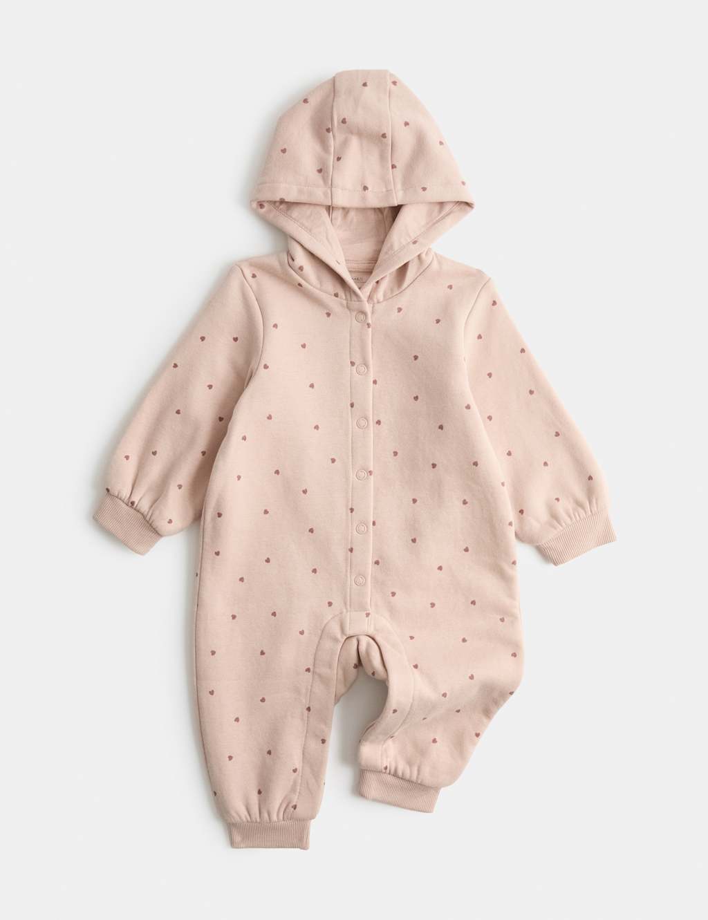 M&S Girls Cotton Rich Heart Hooded All in One (0-3 Yrs) - 3-6 Months - Blush