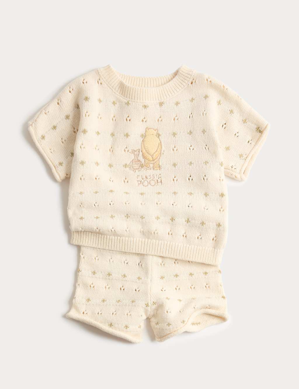 M&S Kids 2 Piece Pure Cotton Winnie the Pooh Outfit (0-2 Yrs) - 9-12 Months - Cream Mix