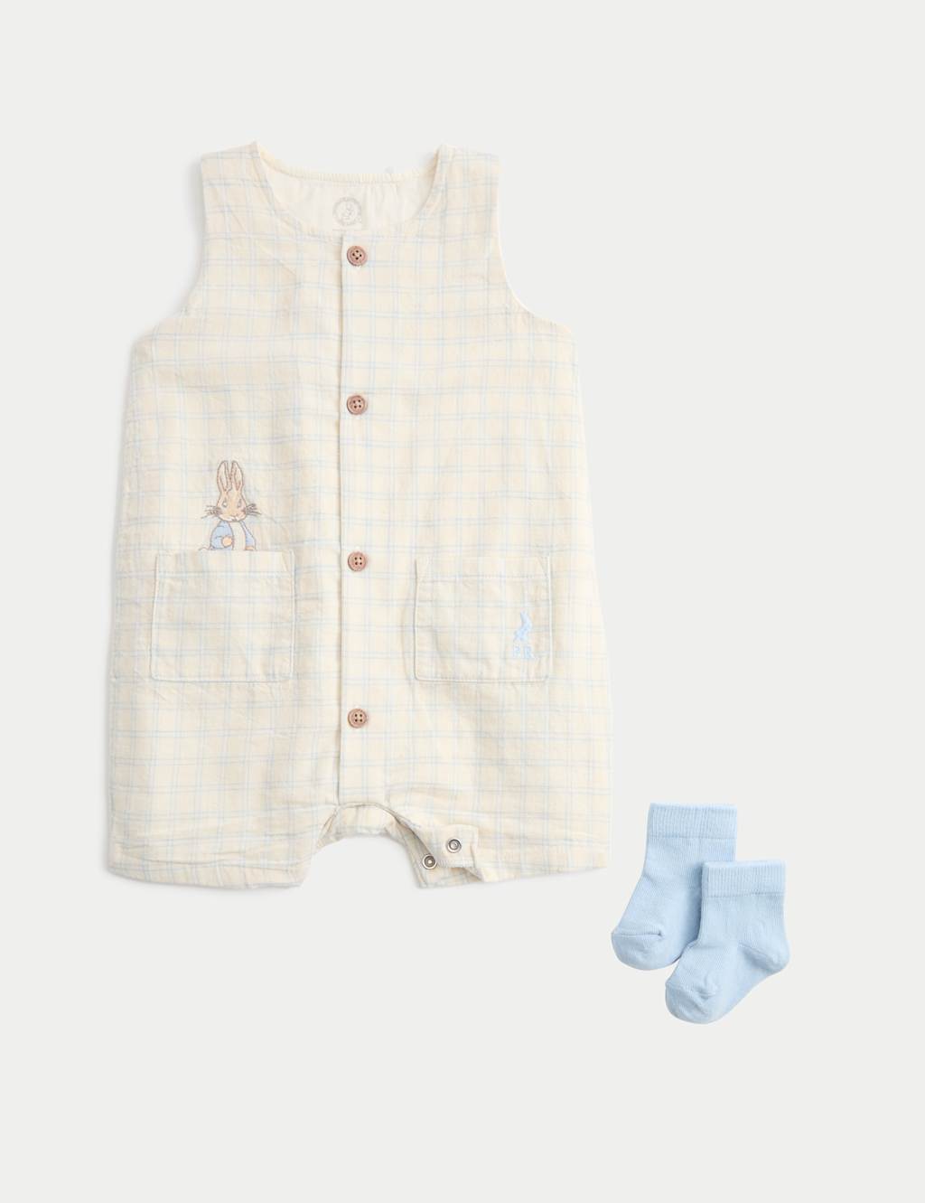 M&S Kids 2 Piece Peter Rabbit Bibshort Outfit (0-24 Months) - 6-9 Months - Cream Mix