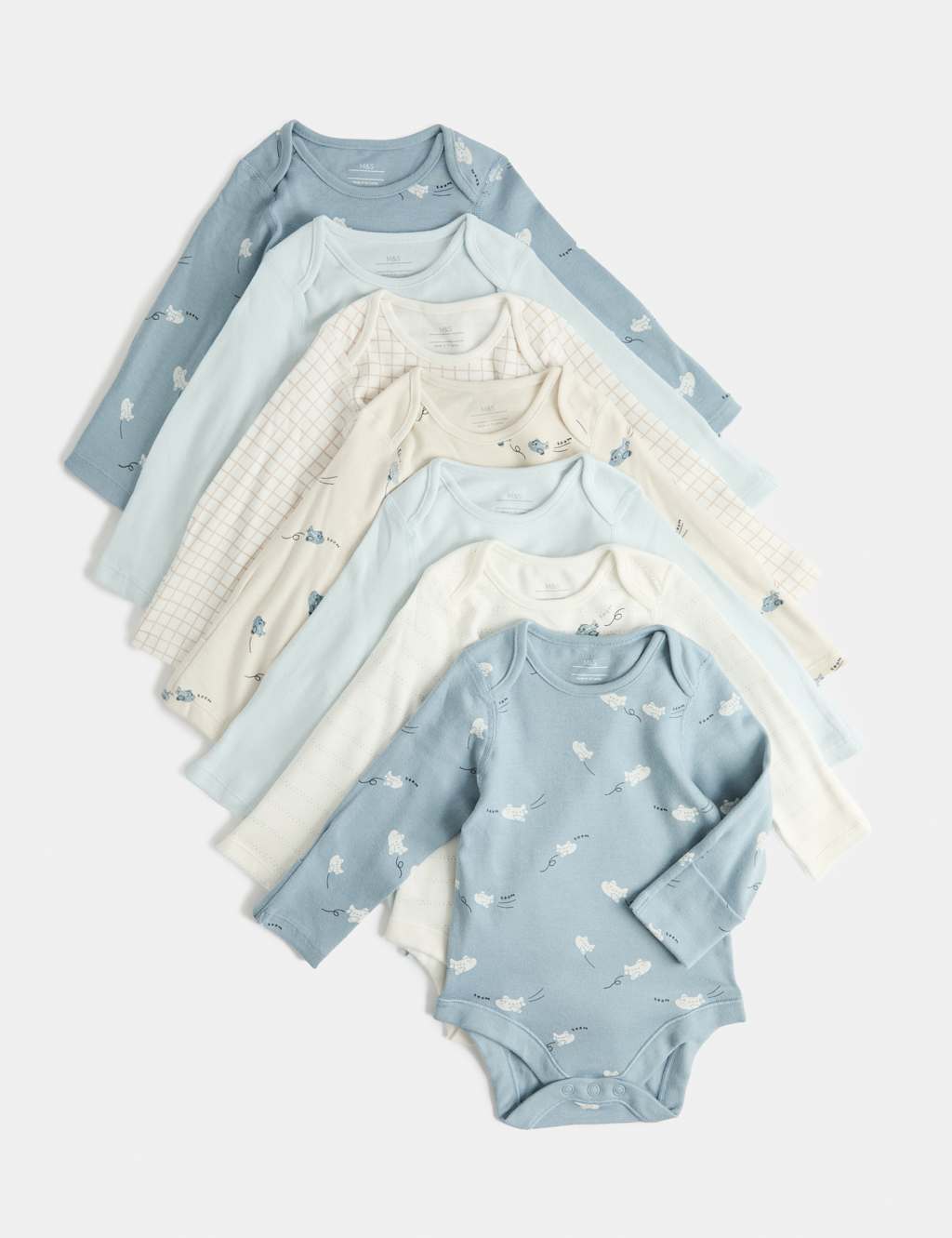 M&S Kids 7 Pack Pure Cotton Bodysuits (0-3 Yrs) - 2-3 Years - Blue Mix