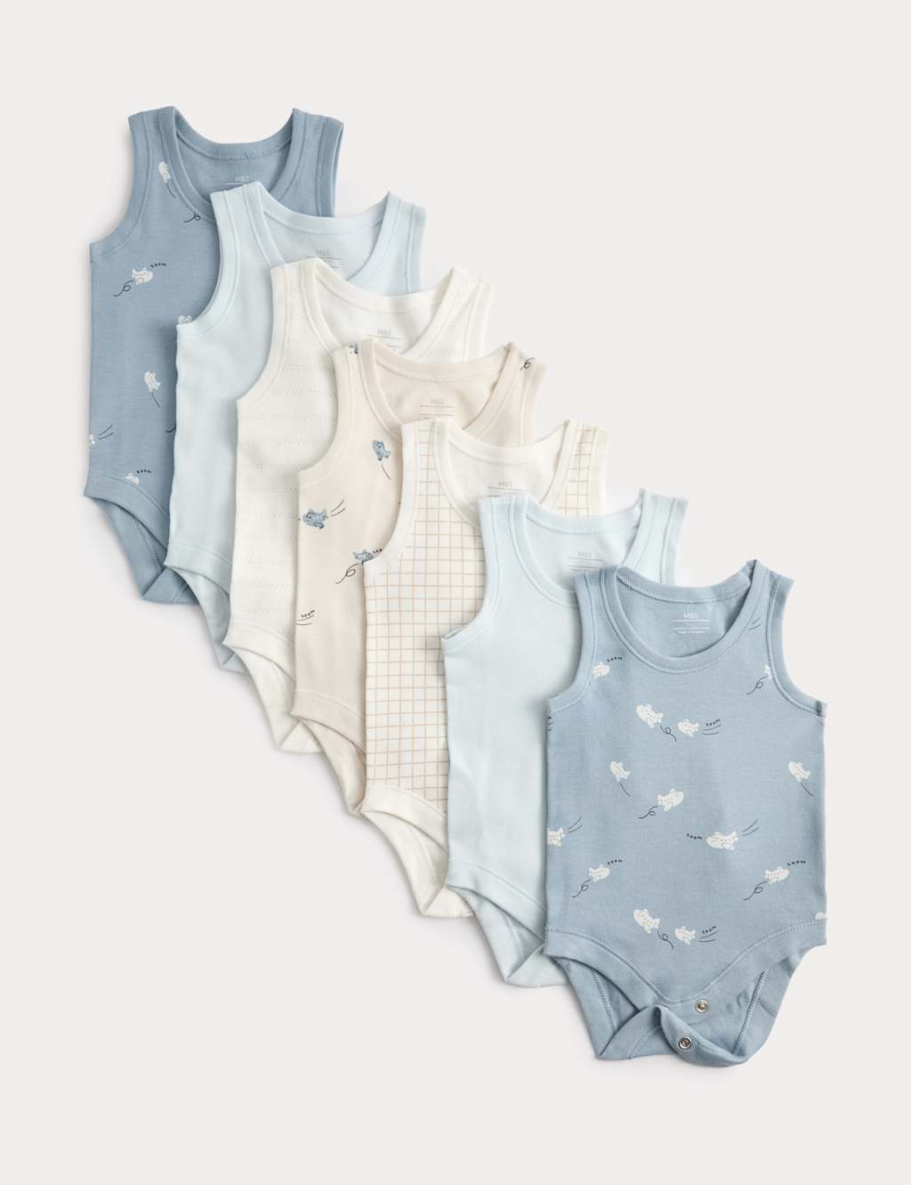 M&S Boys 7 Pack Pure Cotton Patterned Bodysuits (7lbs-3 Yrs) - 0-3 Months - Blue Mix