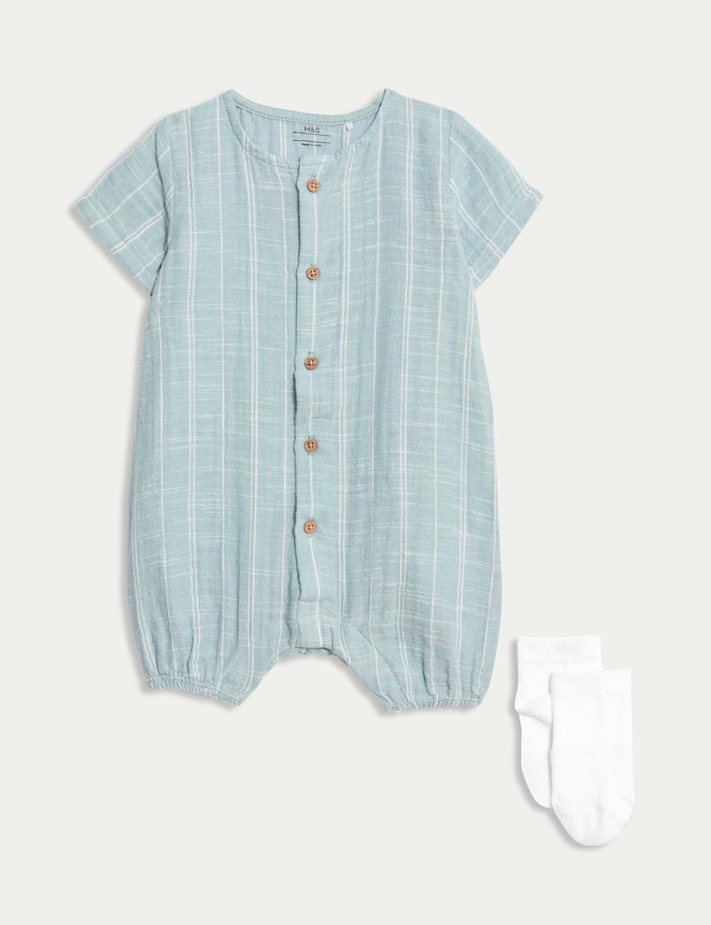 2pc Striped Romper with Socks (0-12 Mths)