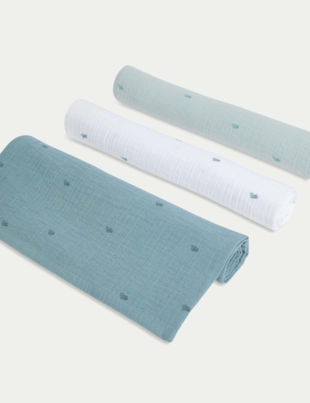3pk Pure Cotton Whale Muslins