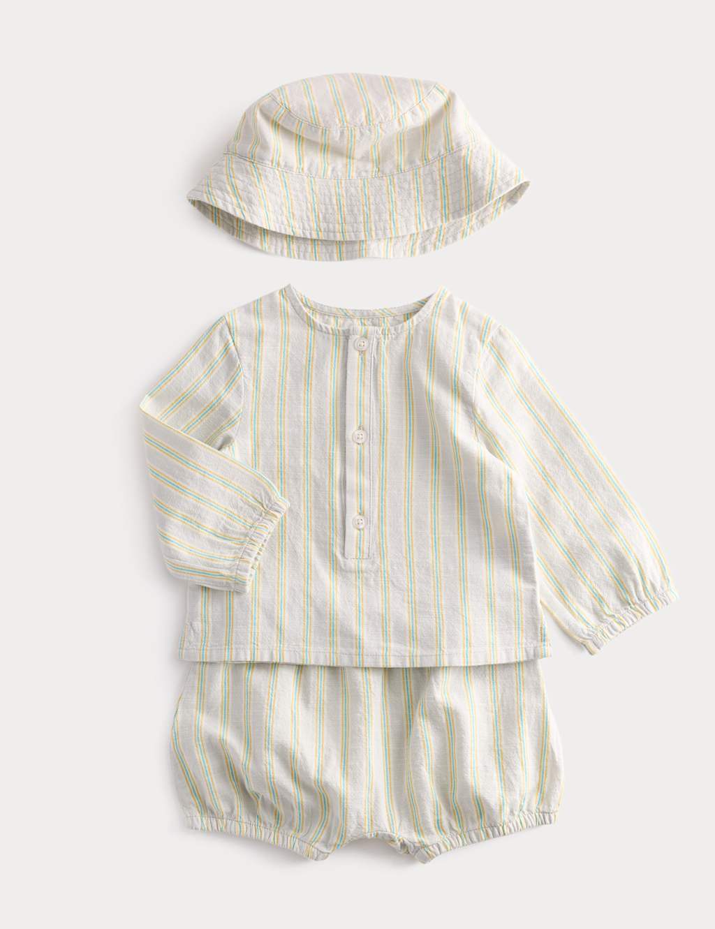 M&S Boys 3 Piece Pure Cotton Striped Outfit (7lbs-2 Yrs) - Newborn - Light Duck Egg