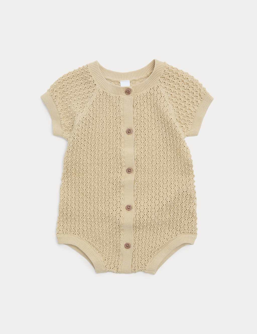 M&S Girls Pure Cotton Knitted Romper (7lbs-2 Yrs) - 6-9 Months - Pale Gold