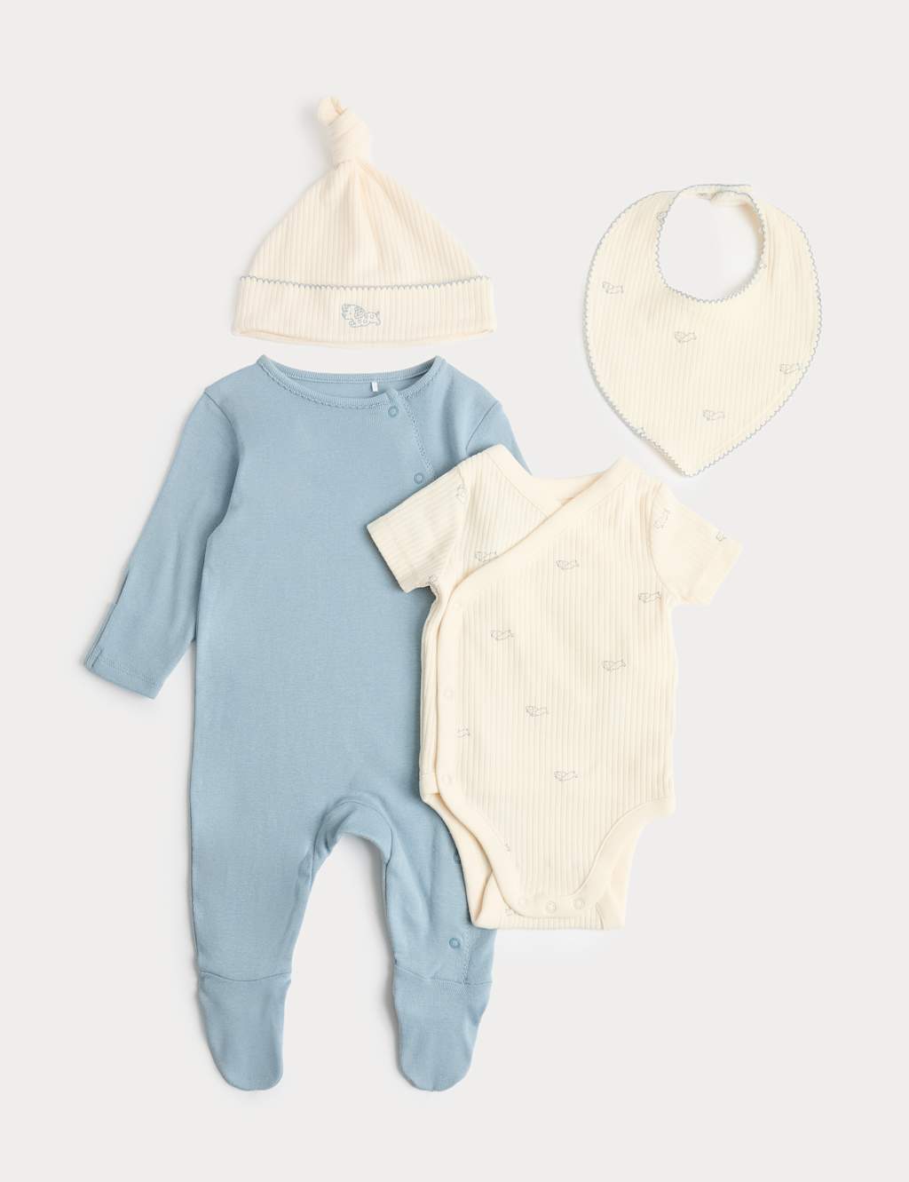 M&S Boys 4 Piece Cotton Rich Puppy Print Starter Set (7lbs-9 Mths) - 3-6 Months - Pale Aqua