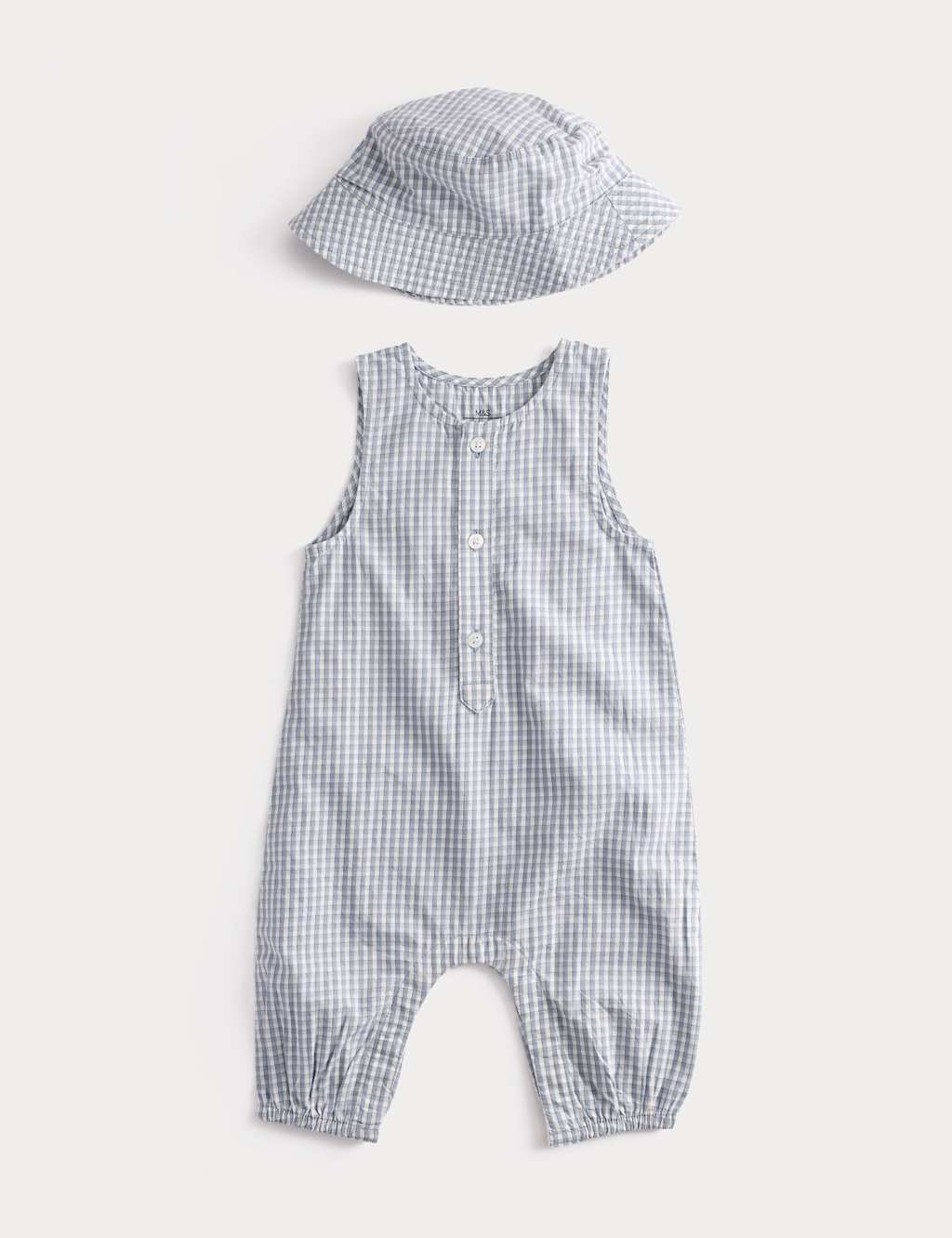 M&S Boys Pure Cotton Romper & Hat Outfit (7lbs-2 Yrs) - Newborn - Light Duck Egg