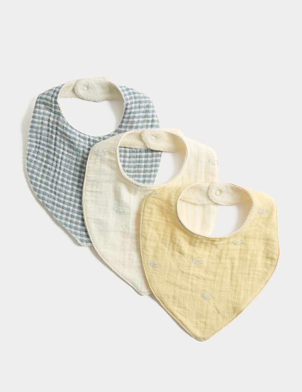 M&S Kids 3 Pack Pure Cotton Dribble Bibs - Pale Gold