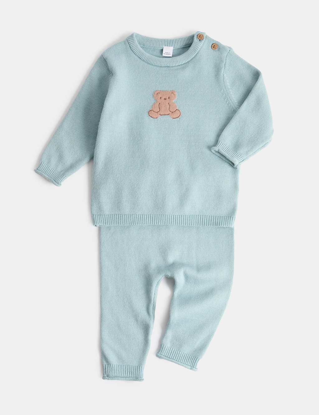 M&S Kids 2 Piece Intarsia Bear Knitted Outfit (0-12 Mths) - 1 Months - Light Mint