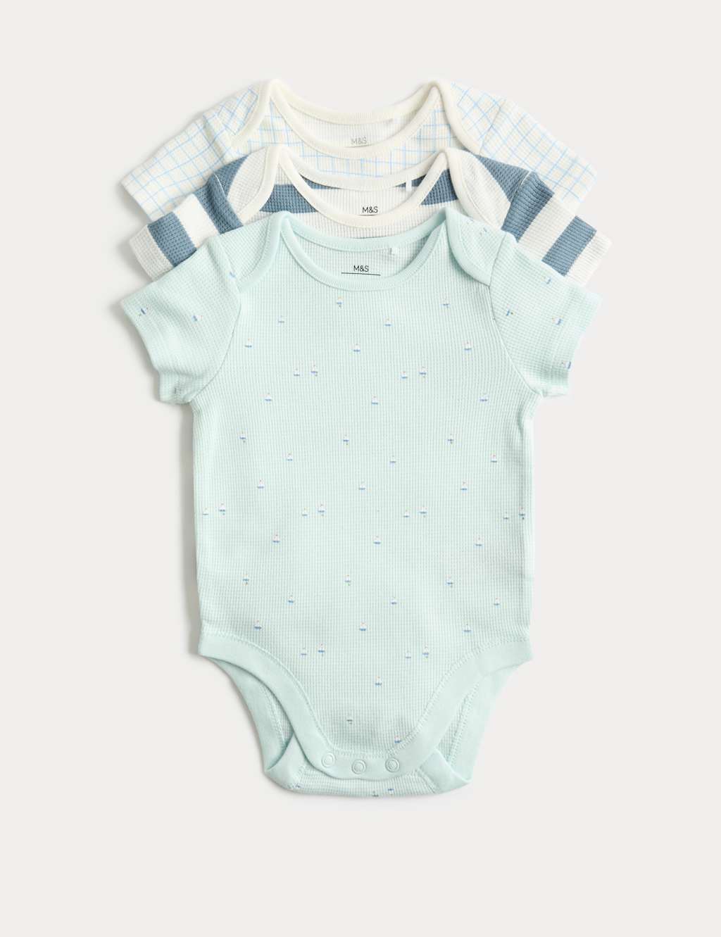 M&S Boys 3 Pack Pure Cotton Nautical Bodysuits (6 ½lbs-3 Yrs) - Tiny - Blue