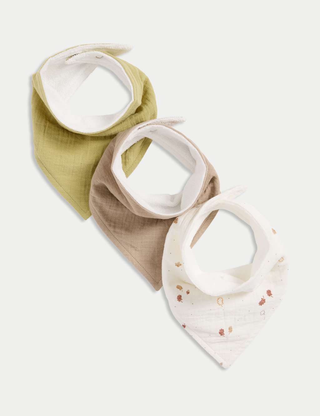 M&S 3pk Cotton Rich Leaf Print Bibs Sand