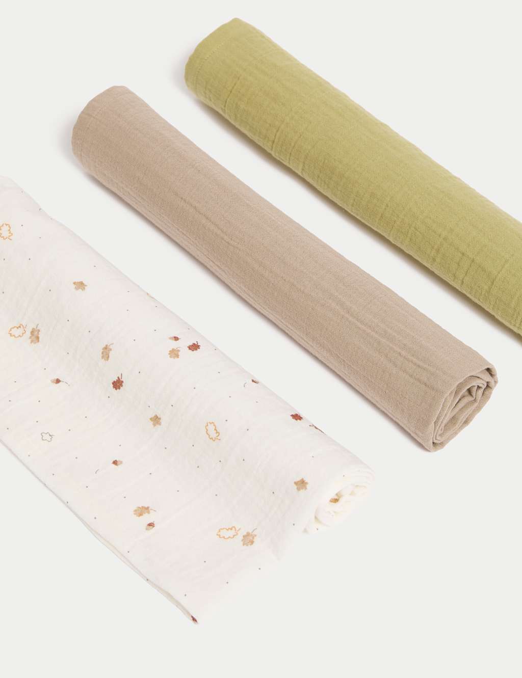 3pk Pure Cotton Leaf Print Muslins Sand