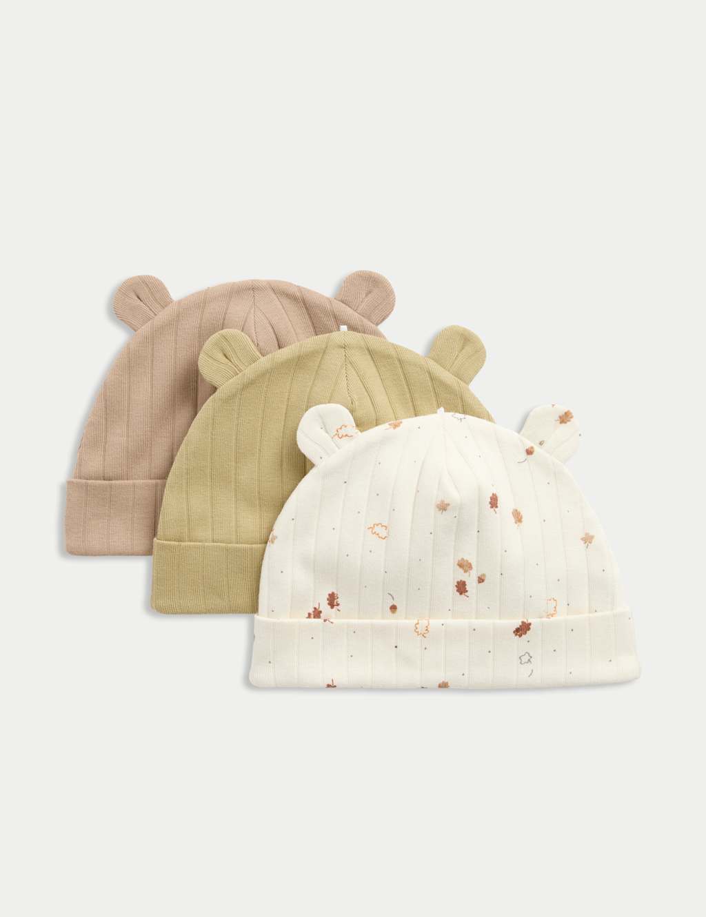 M&S 3pk Cotton Rich Leaf Print Hats Sand