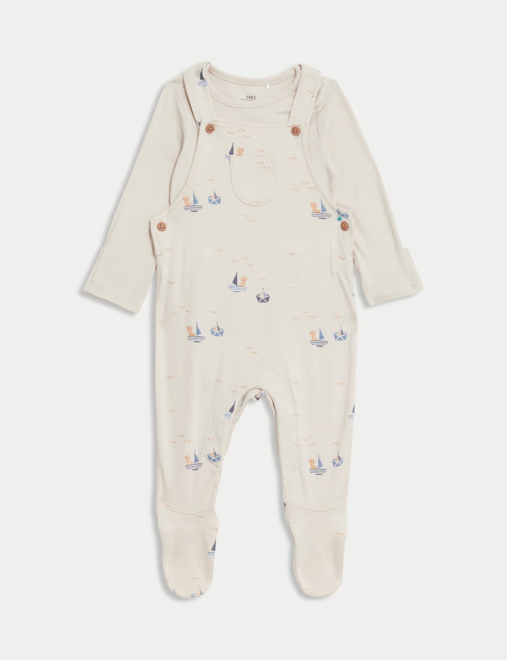 M&S Collection Boys 2pc Pure Cotton Boat Outfit (7lbs-1 Yrs) - 6-9 M - Blue Mix, Blue Mix