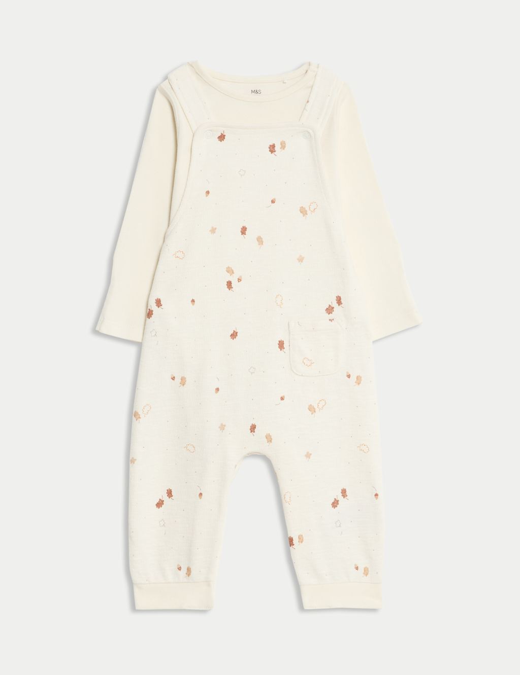 M&S Collection Boys 2pc Pure Cotton Leaf Outfit (0-12 Mths) - 3-6 M - Ivory Mix, Ivory Mix