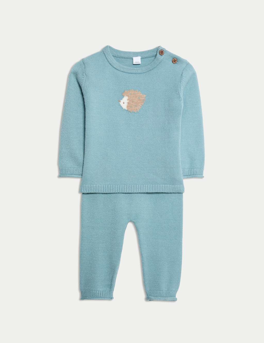 M&S Collection Boys 2pc Knitted Hedgehog Outfit (0-12 Mths) - 0-3 M - Aqua, Aqua
