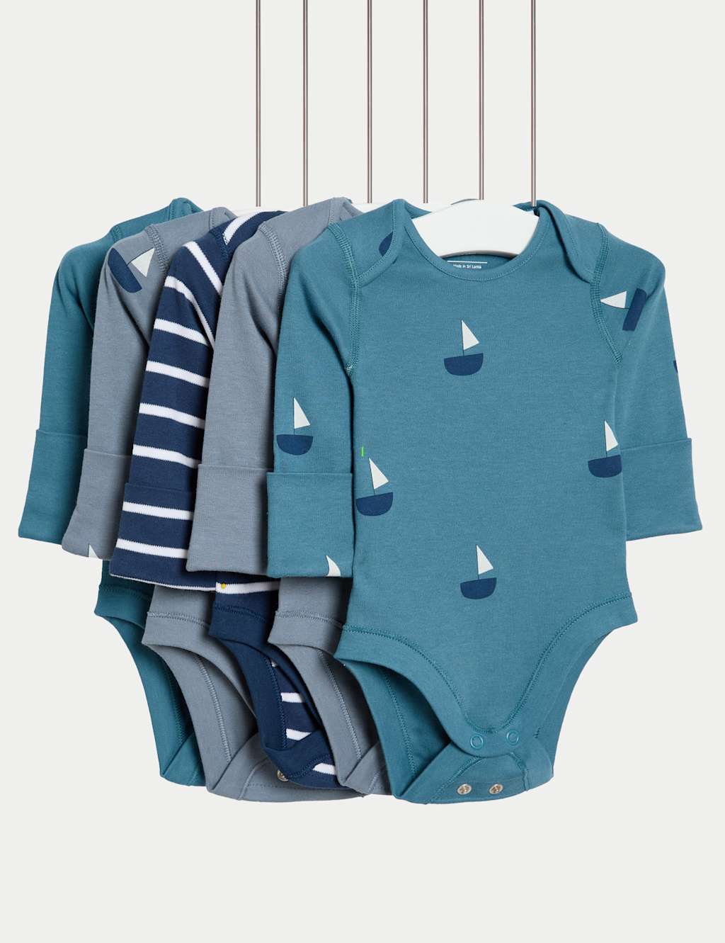 5pk Pure Cotton Nautical Bodysuits (6½lbs-3 Yrs)