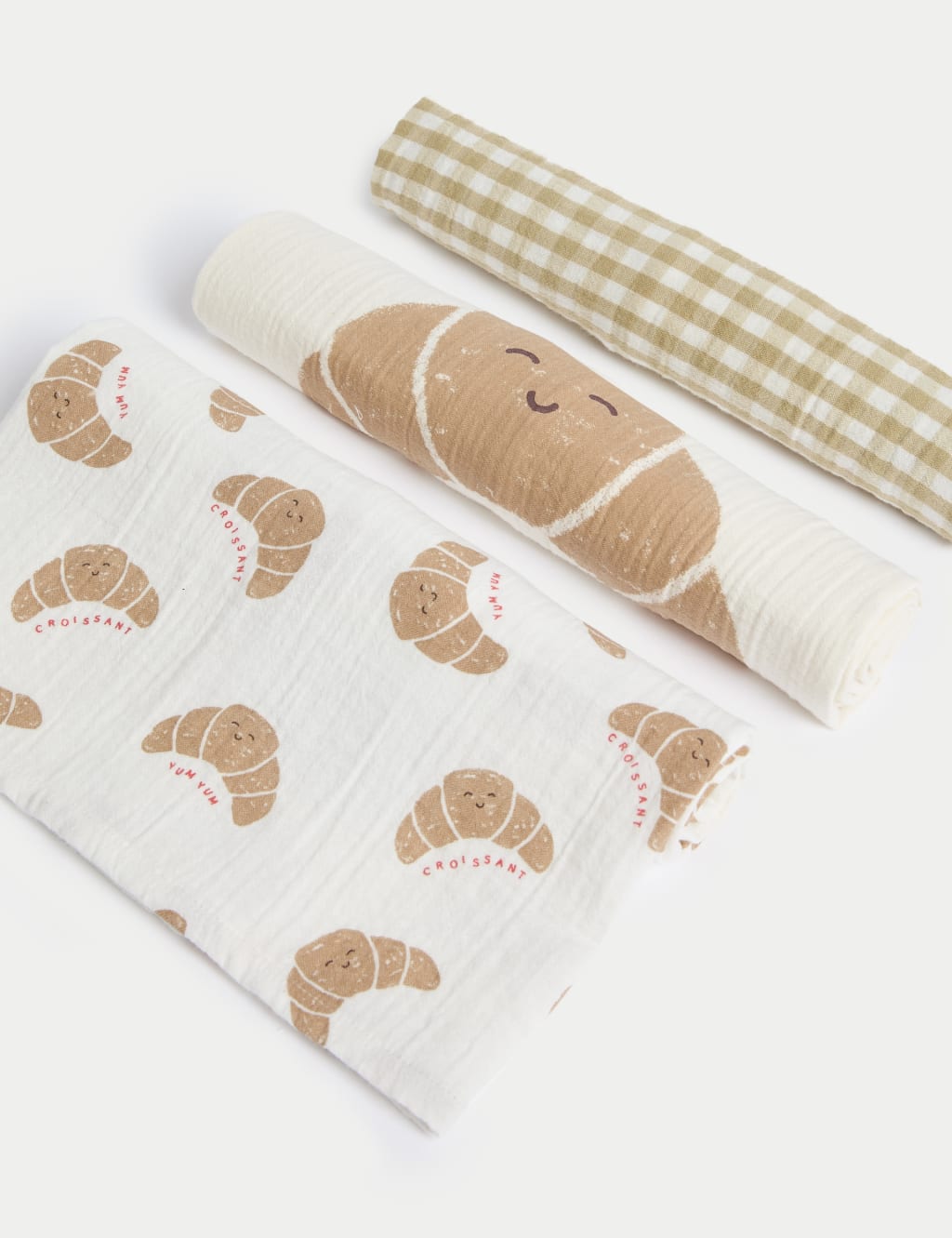 3pk Pure Cotton Croissant Muslins