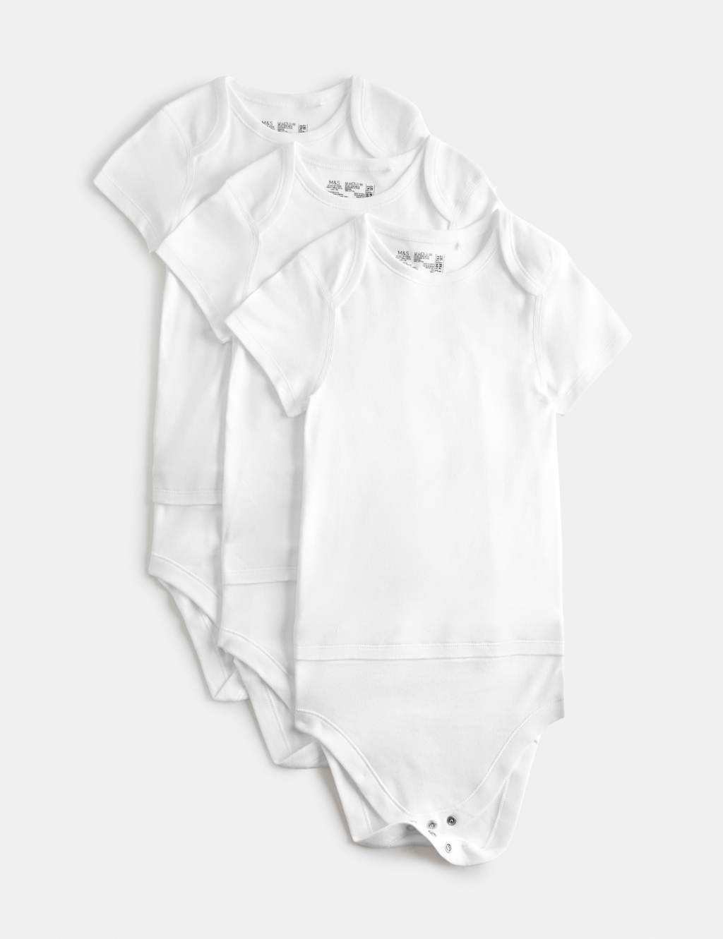 M&S Kids 3 Pack Adaptive Pure Cotton Bodysuits (7lbs-16 Yrs) - Newborn - White