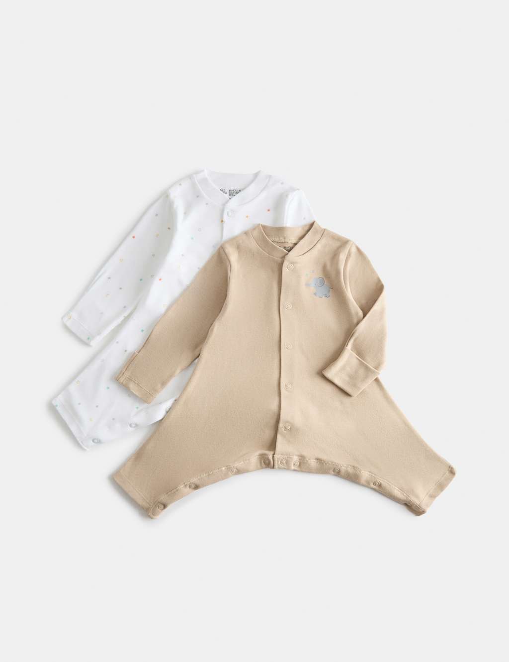M&S Kids 2 Pack Hip Dysplasia Sleepsuits (7lbs-1 Yrs) - Newborn - Oatmeal Mix