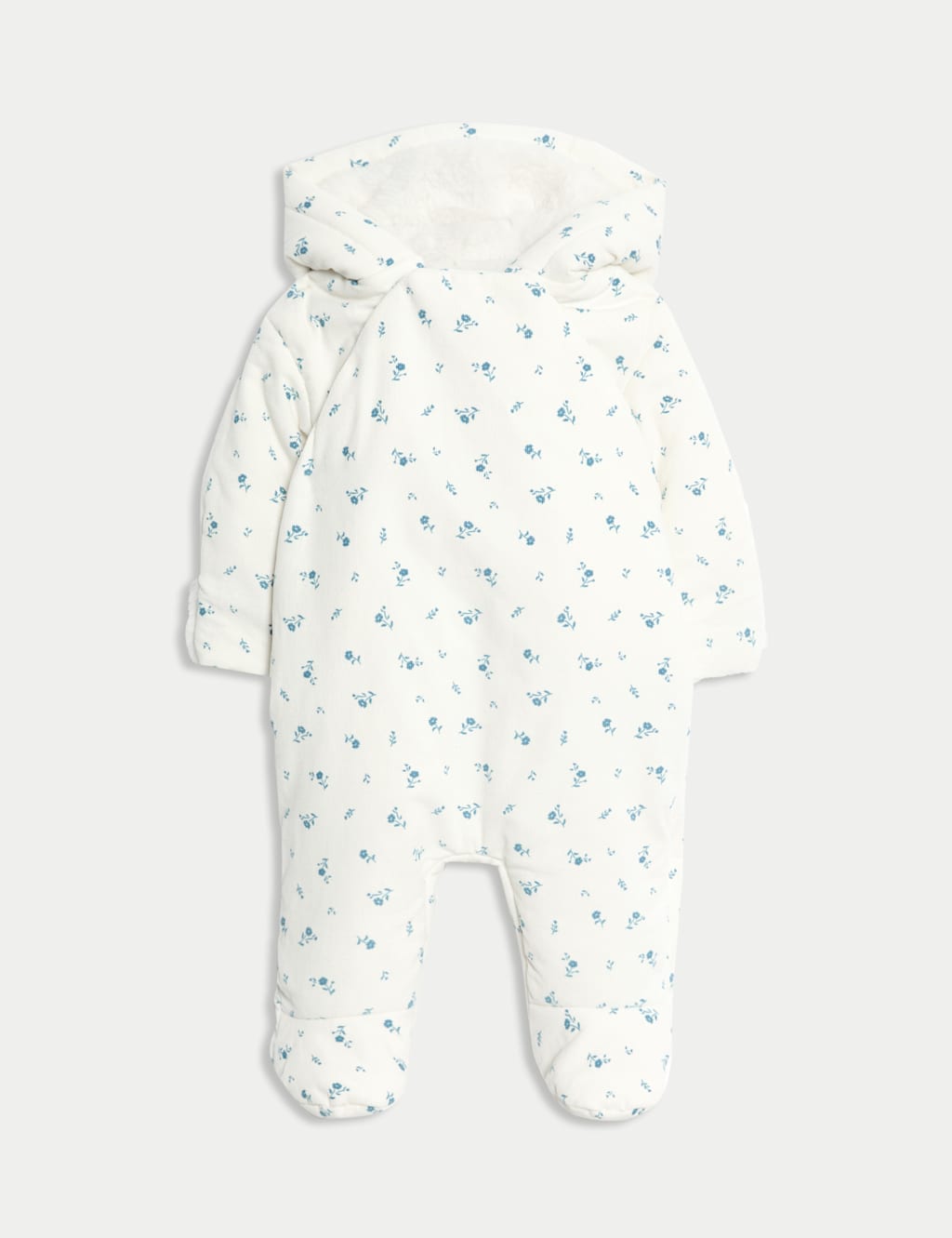 M&S Cord Floral Pramsuit (0-12 Mths) Ivory Mix