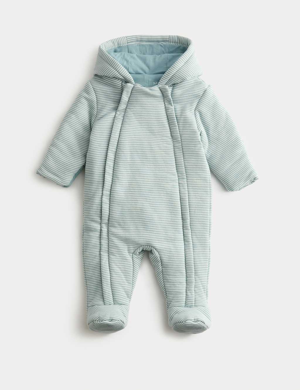M&S Collection Boys Blue Stripe Jersey Pramsuit (0-12 Mths) - 0-3 M - Aqua, Aqua