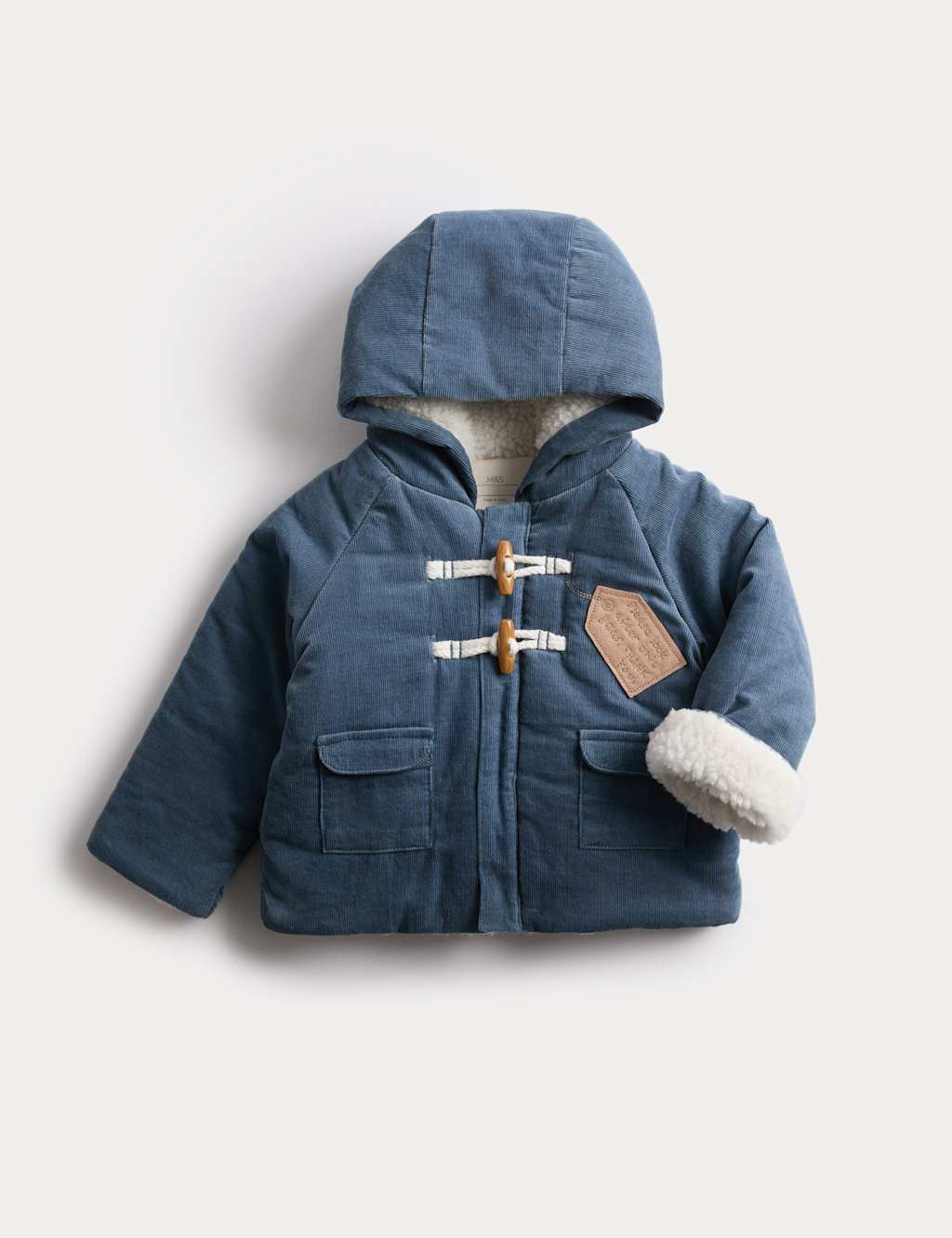 M&S Collection Boys Paddington™ Borg Lined Cord Duffle Jacket (0-12 Mths) - 3-6 M - Grey Marl, Grey Marl