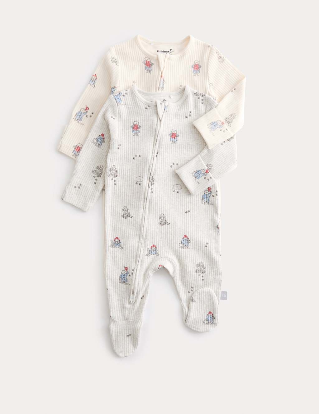 M&S 2 Pack Cotton Rich Paddington Sleepsuits (6lbs-3 Yrs) Ivory Mix